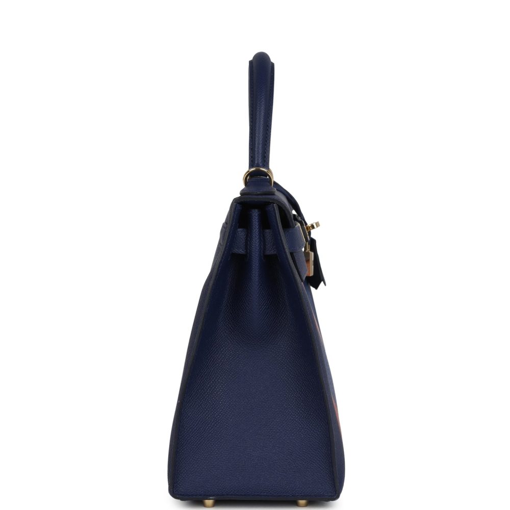 Pre-owned Hermes Special Order (HSS) Kellygraphie Kelly Sellier 28 "Lettre B" Bleu Nuit Epsom Permabrass Hardware - Image 3