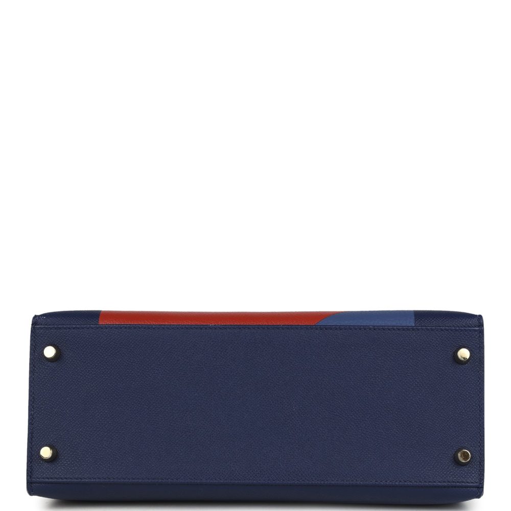 Pre-owned Hermes Special Order (HSS) Kellygraphie Kelly Sellier 28 "Lettre B" Bleu Nuit Epsom Permabrass Hardware - Image 6