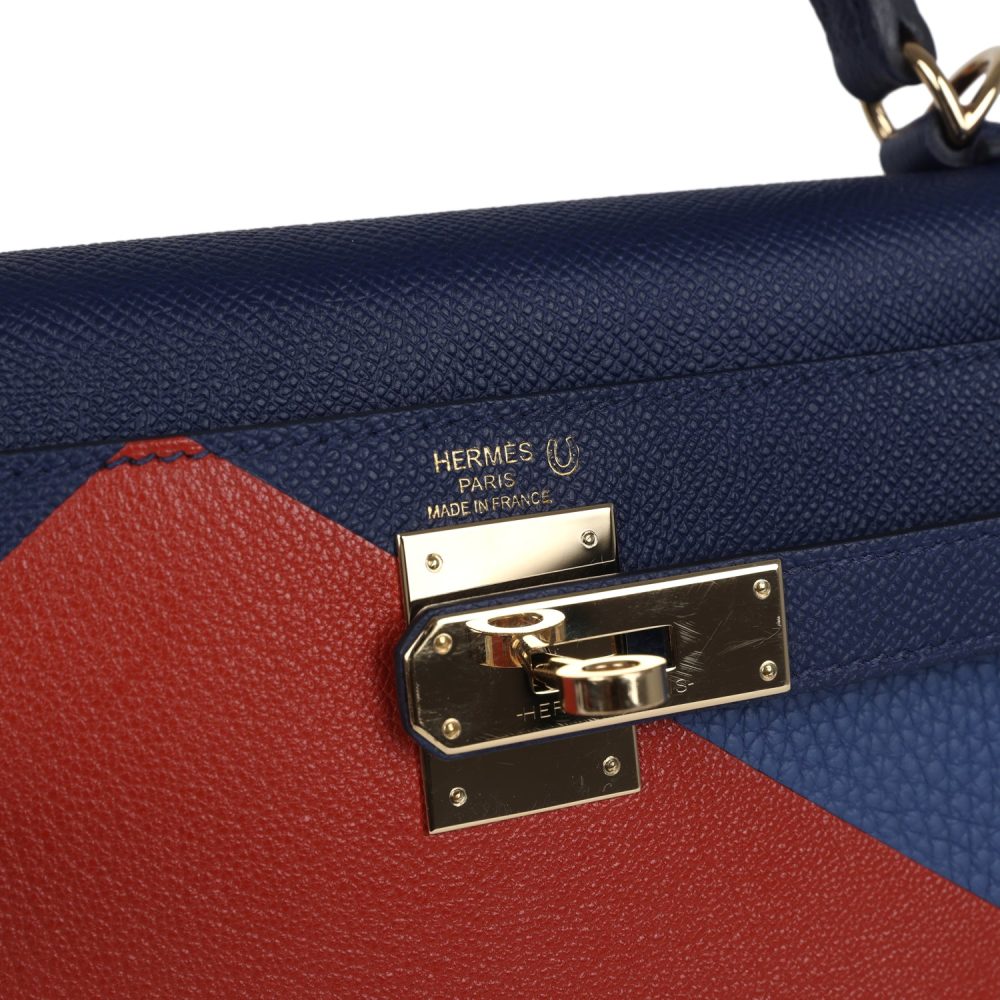 Pre-owned Hermes Special Order (HSS) Kellygraphie Kelly Sellier 28 "Lettre B" Bleu Nuit Epsom Permabrass Hardware - Image 7