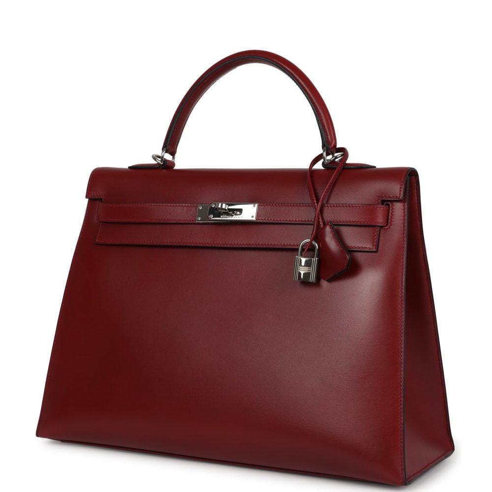 Vintage Hermes Kelly Sellier 35 Rouge H Box Palladium Hardware - Image 5