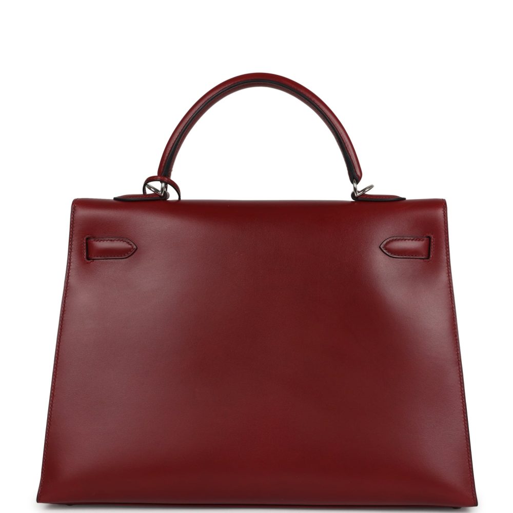 Vintage Hermes Kelly Sellier 35 Rouge H Box Palladium Hardware - Image 4