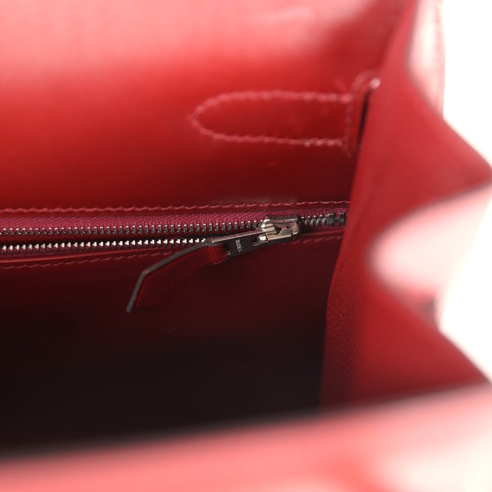 Vintage Hermes Kelly Sellier 35 Rouge H Box Palladium Hardware - Image 9