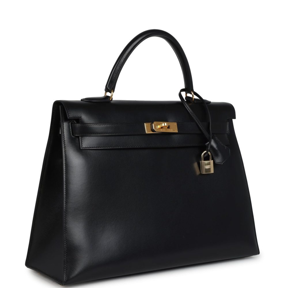 Vintage Hermes Kelly Sellier 35 Black Box Gold Hardware - Image 2