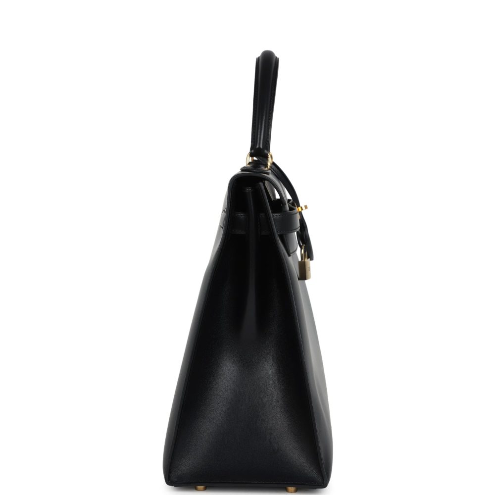 Vintage Hermes Kelly Sellier 35 Black Box Gold Hardware - Image 3