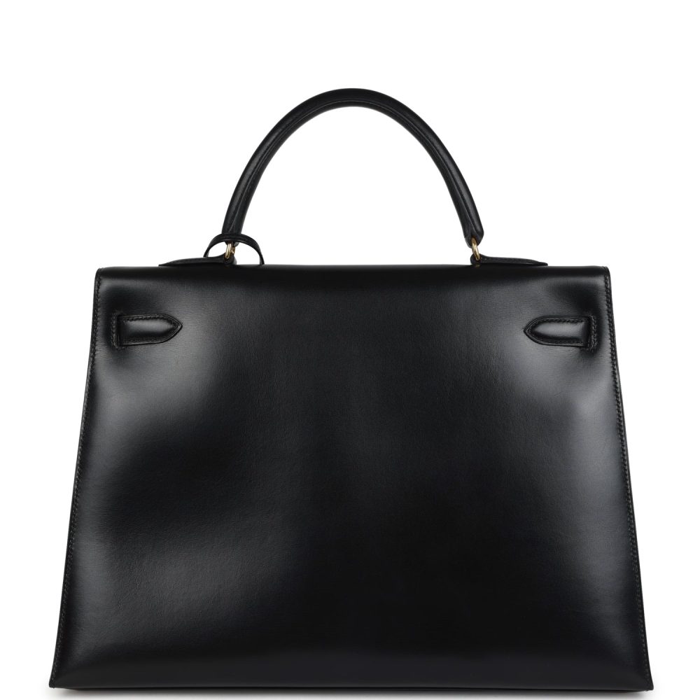 Vintage Hermes Kelly Sellier 35 Black Box Gold Hardware - Image 4
