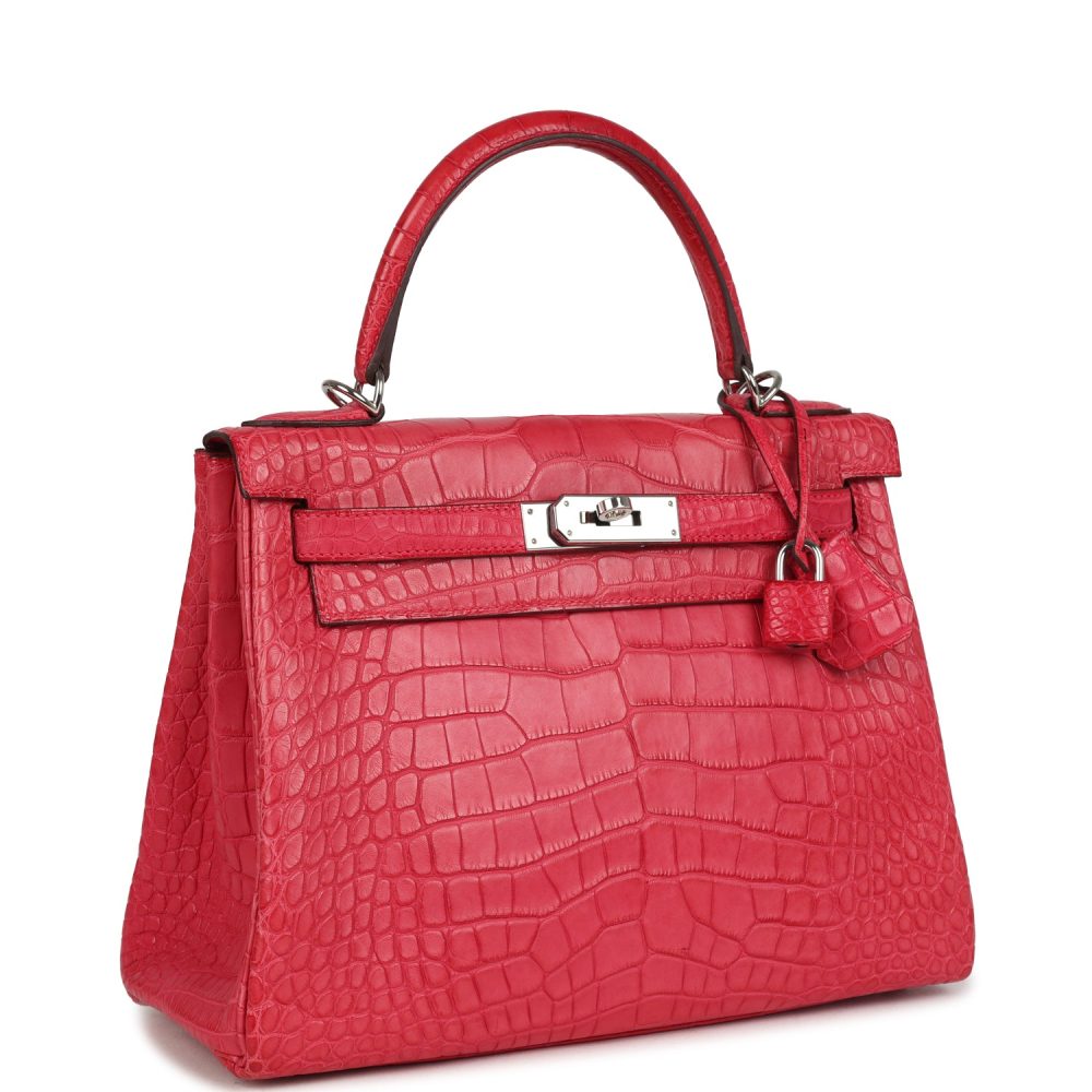 Pre-owned Hermes Kelly Retourne 28 Rose Extreme Matte Alligator Palladium Hardware - Image 2