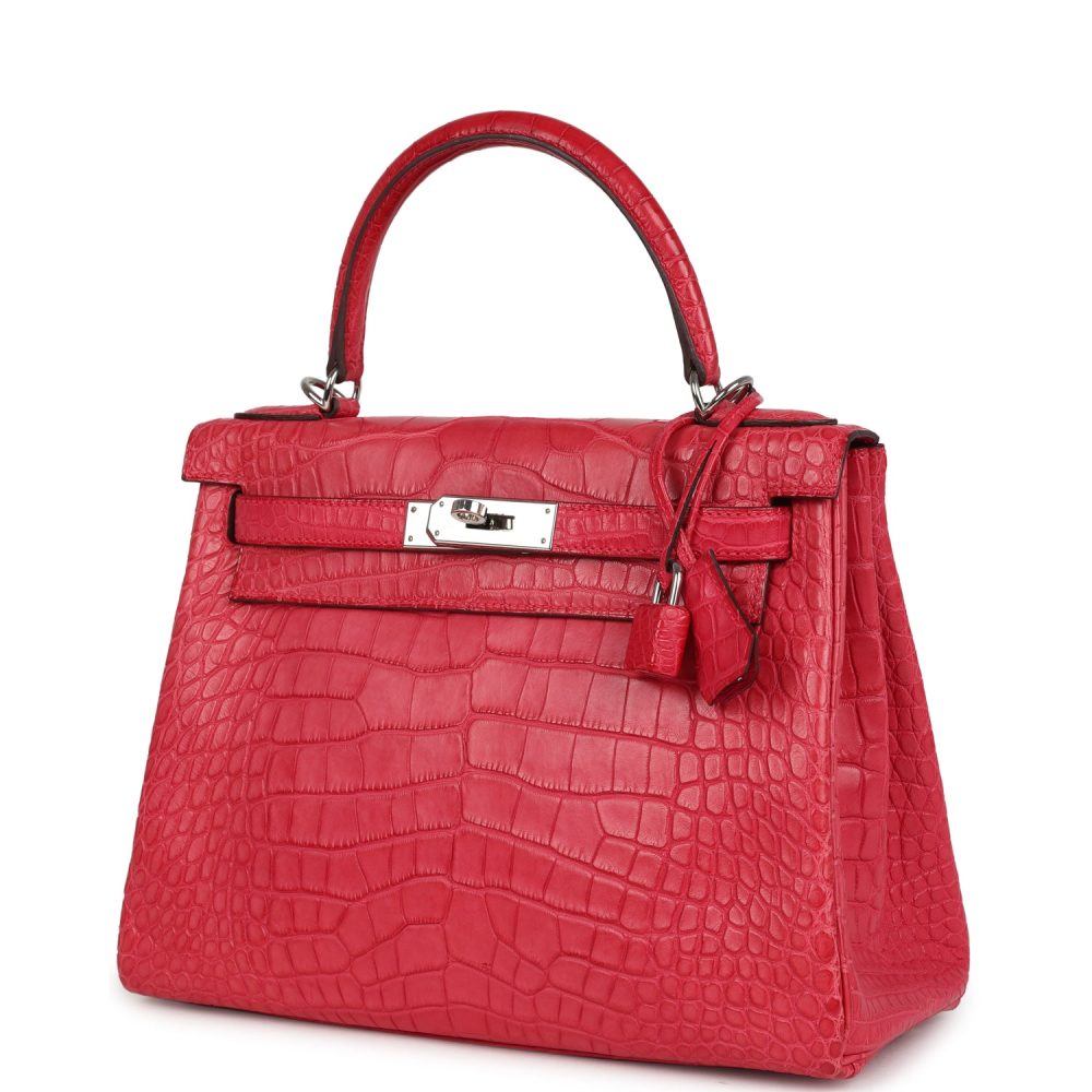 Pre-owned Hermes Kelly Retourne 28 Rose Extreme Matte Alligator Palladium Hardware - Image 5