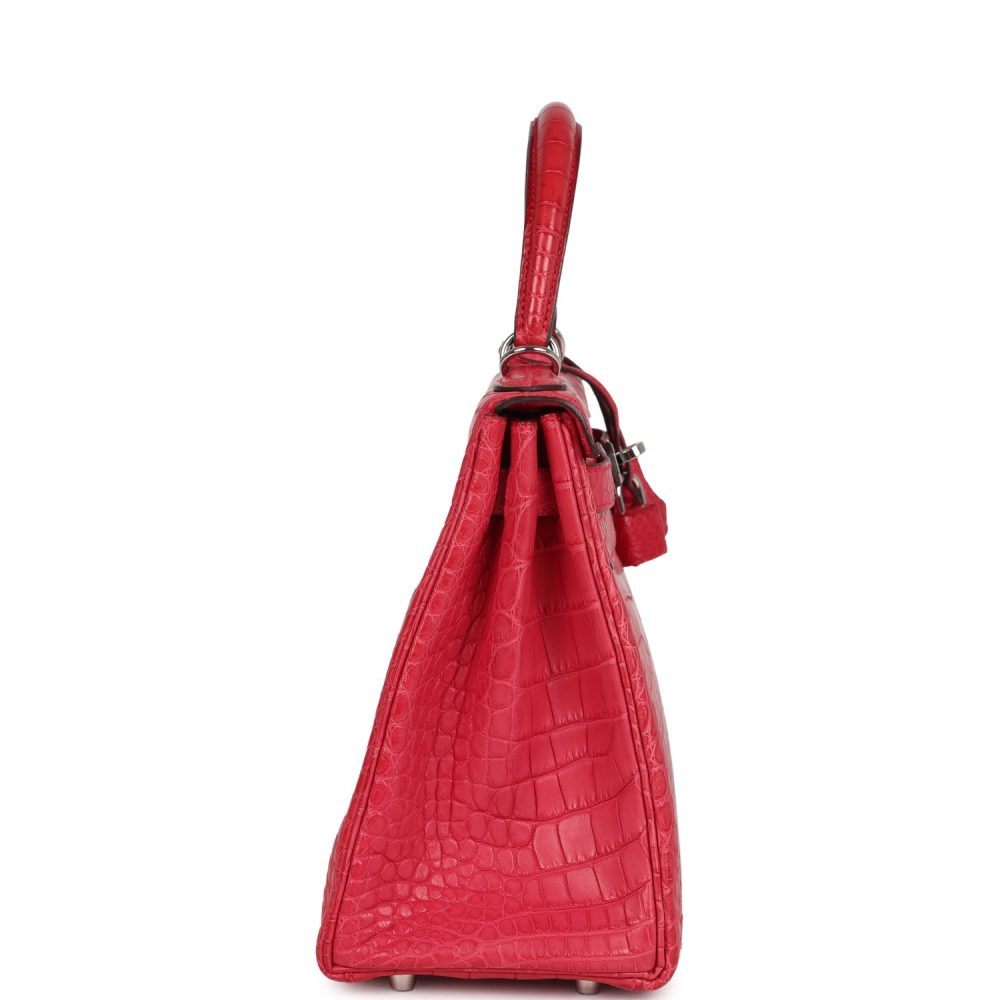 Pre-owned Hermes Kelly Retourne 28 Rose Extreme Matte Alligator Palladium Hardware - Image 3