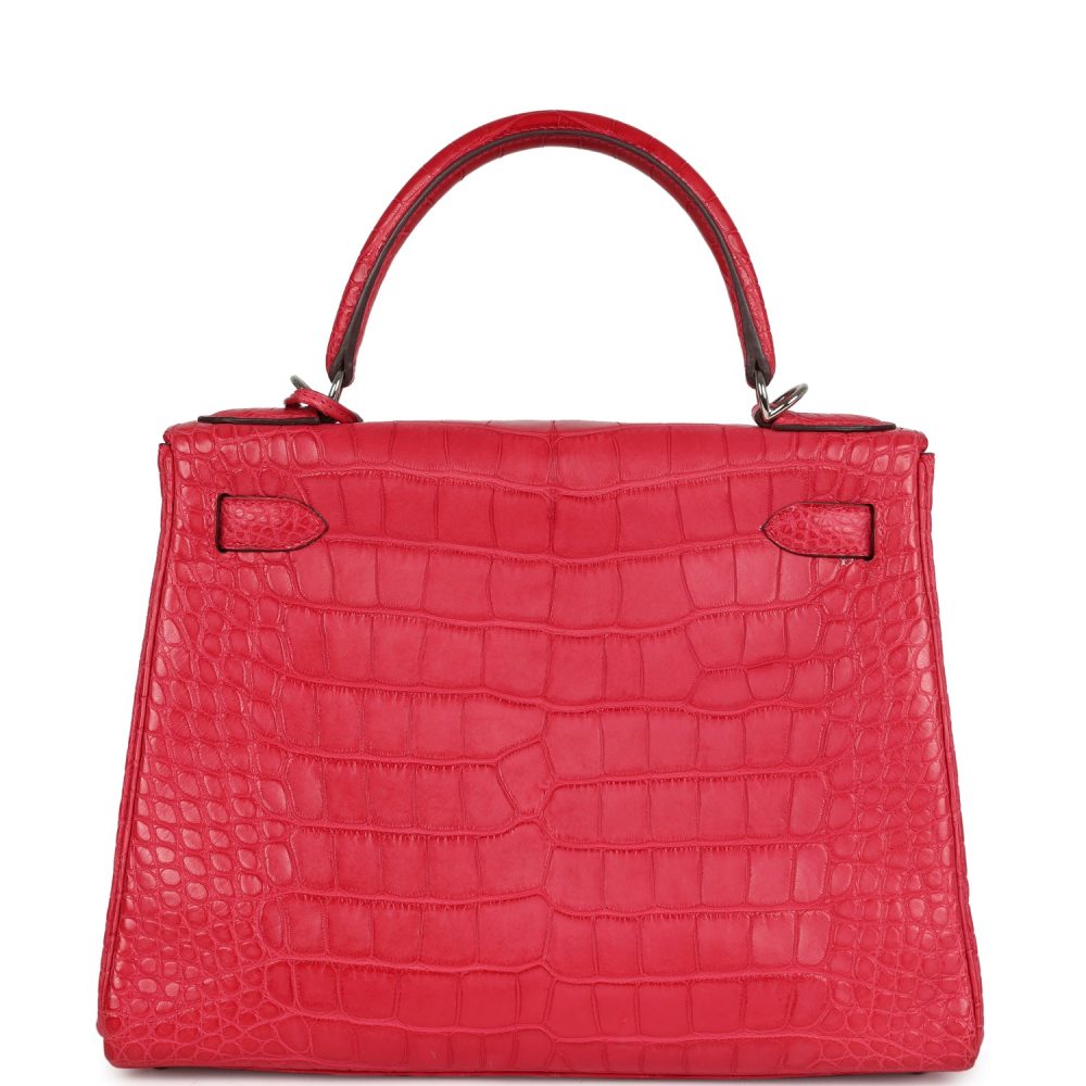 Pre-owned Hermes Kelly Retourne 28 Rose Extreme Matte Alligator Palladium Hardware - Image 4