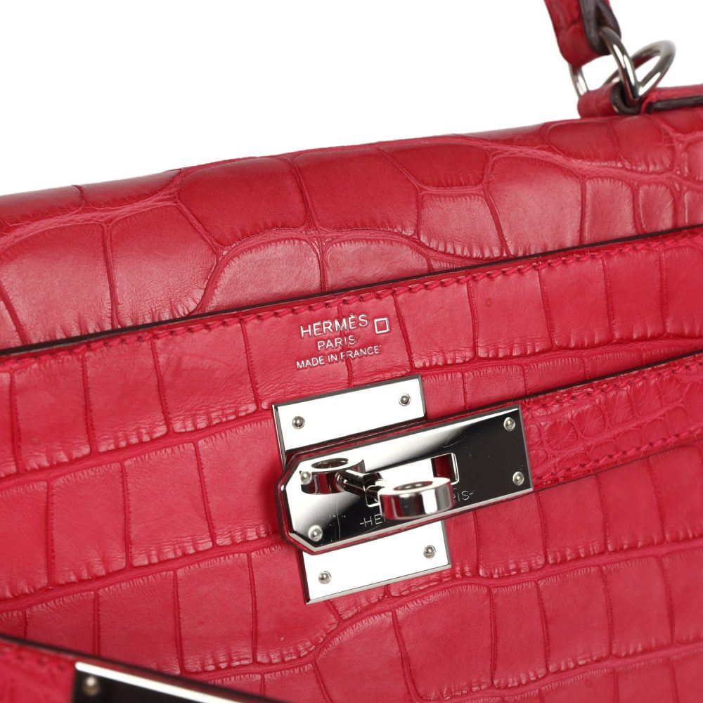 Pre-owned Hermes Kelly Retourne 28 Rose Extreme Matte Alligator Palladium Hardware - Image 7