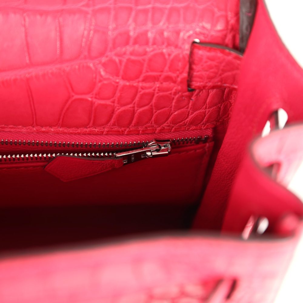 Pre-owned Hermes Kelly Retourne 28 Rose Extreme Matte Alligator Palladium Hardware - Image 9