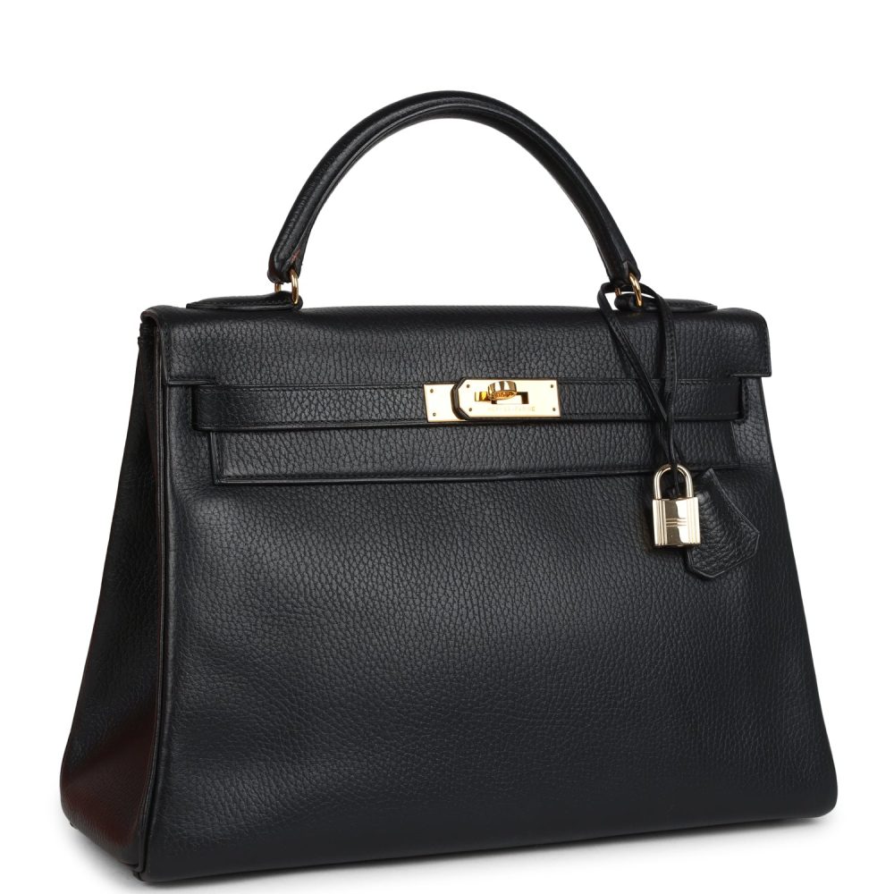 Vintage Hermes Kelly Retourne 32 Black Ardennes Gold Hardware - Image 2