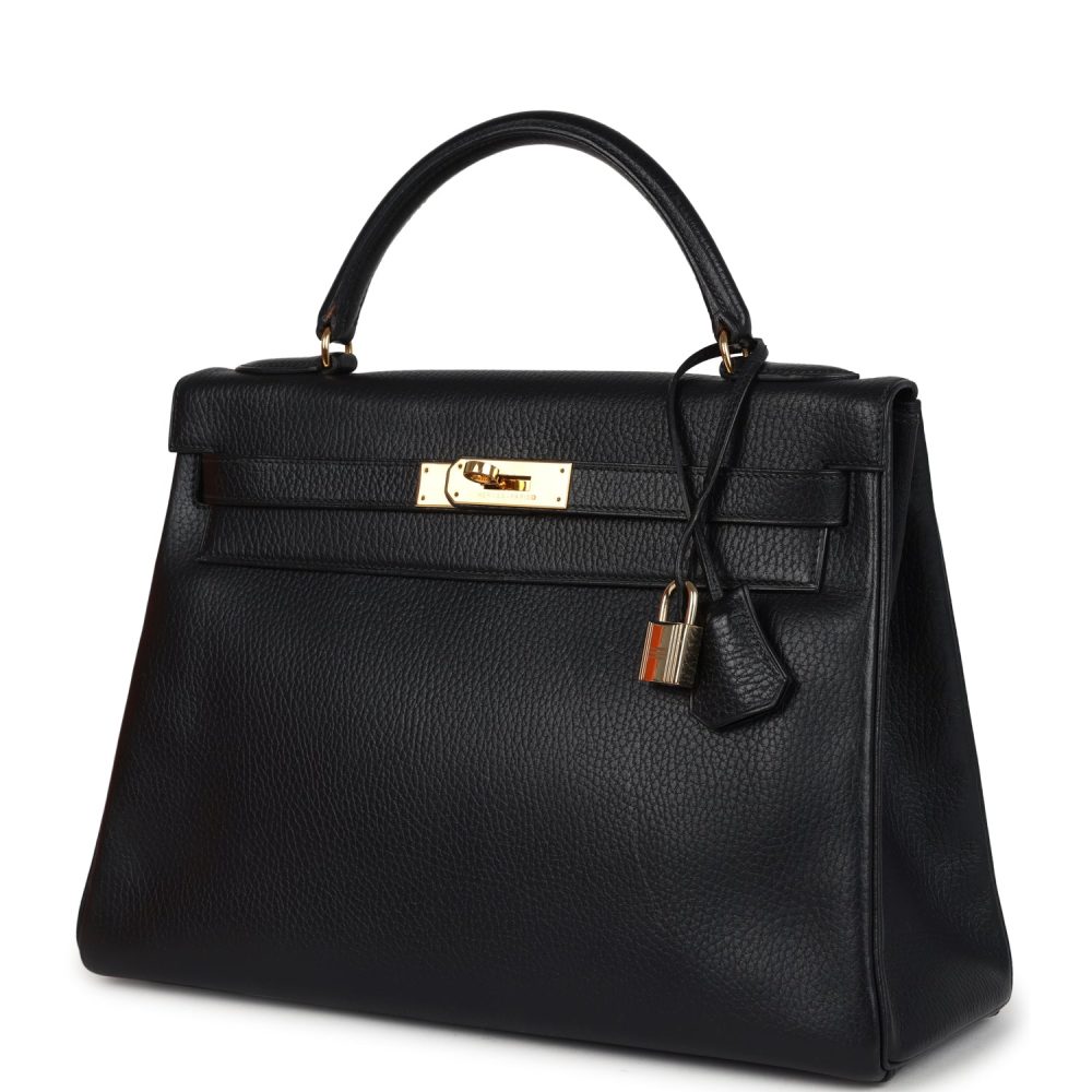 Vintage Hermes Kelly Retourne 32 Black Ardennes Gold Hardware - Image 5