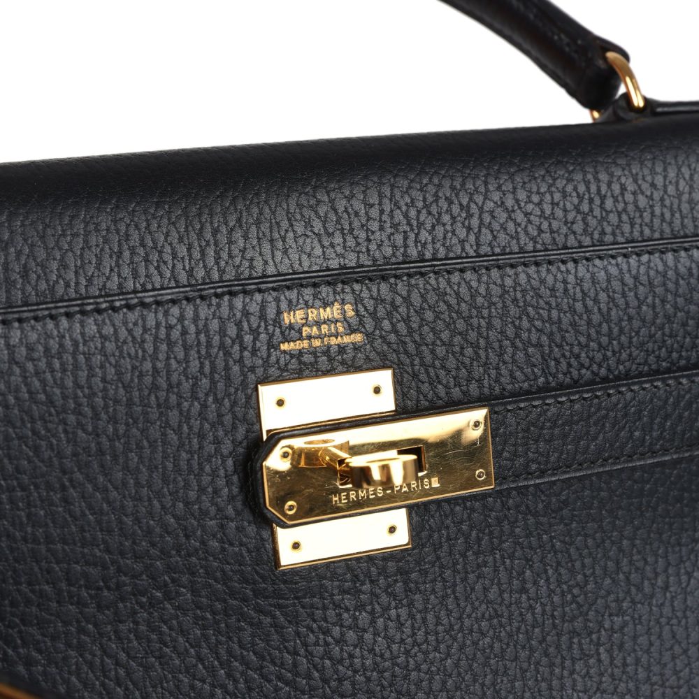 Vintage Hermes Kelly Retourne 32 Black Ardennes Gold Hardware - Image 7