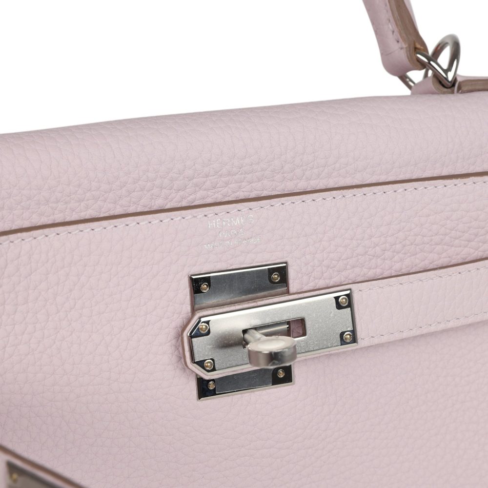 Hermes Kelly Retourne 28 Mauve Pale Clemence Palladium Hardware - Image 7