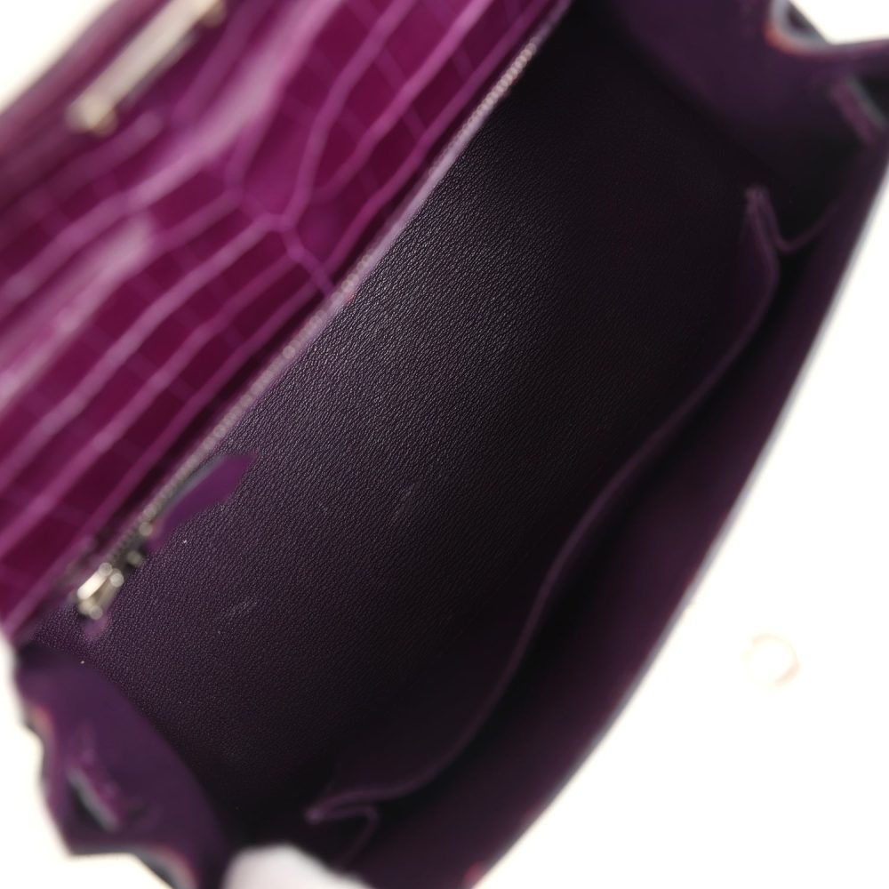Pre-owned Hermes Kelly Sellier 25 Amethyst Shiny Niloticus Crocodile Palladium Hardware - Image 8