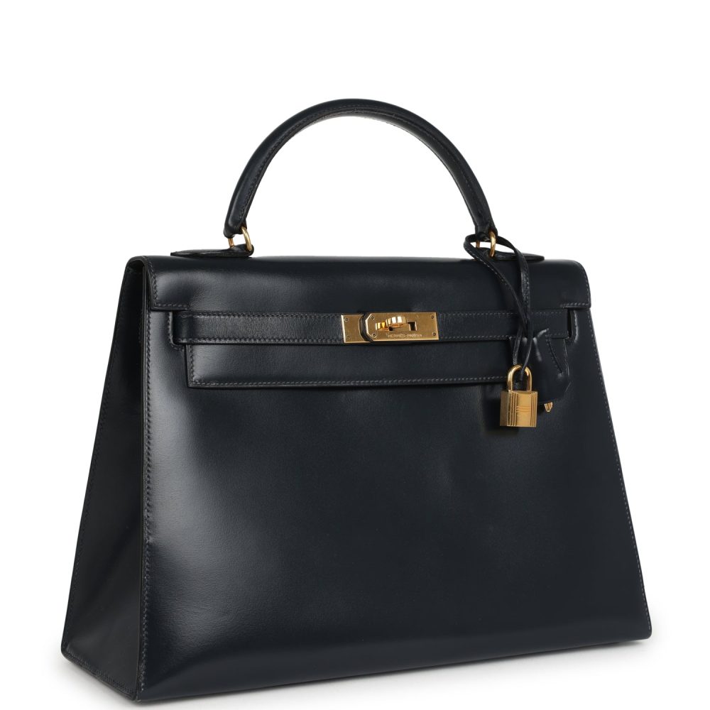 Vintage Hermes Kelly Sellier 32 Bleu Indigo Box Gold Hardware - Image 2