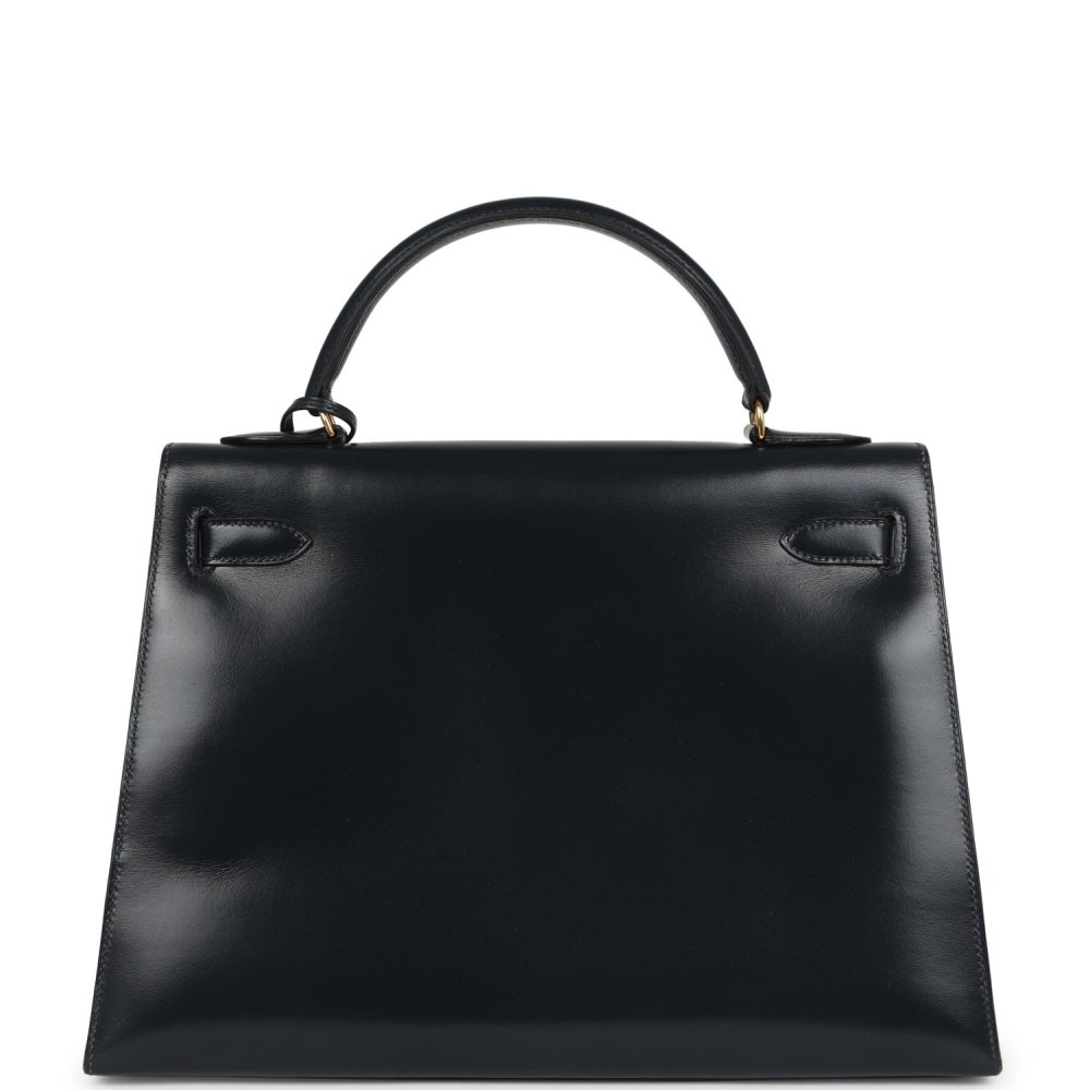 Vintage Hermes Kelly Sellier 32 Bleu Indigo Box Gold Hardware - Image 4