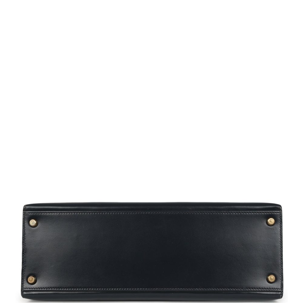 Vintage Hermes Kelly Sellier 32 Bleu Indigo Box Gold Hardware - Image 6