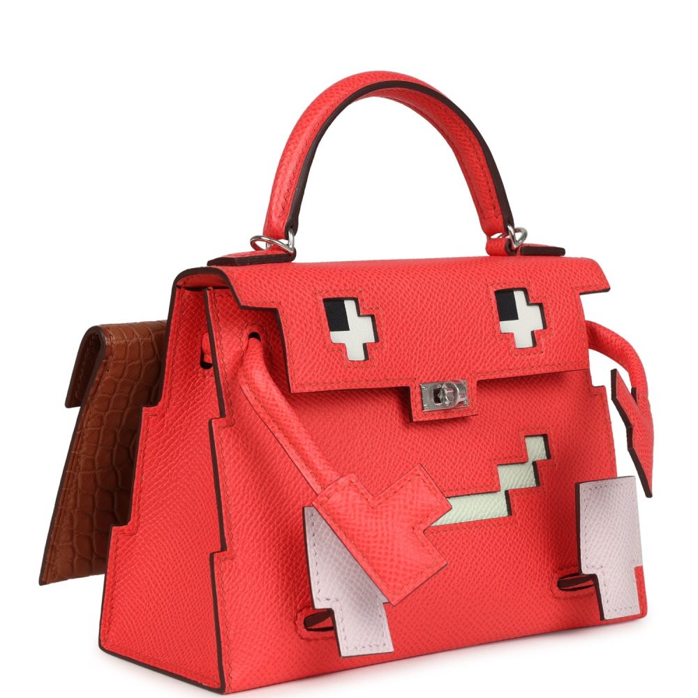 Hermes "Quelle Idolle" Picto Kelly Doll Rose Extreme, Mauve Pale, Craie Epsom, Swift and Gold Matte Alligator Palladium Hardware - Image 2
