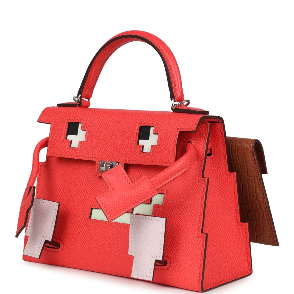 Hermes "Quelle Idolle" Picto Kelly Doll Rose Extreme, Mauve Pale, Craie Epsom, Swift and Gold Matte Alligator Palladium Hardware - Image 5