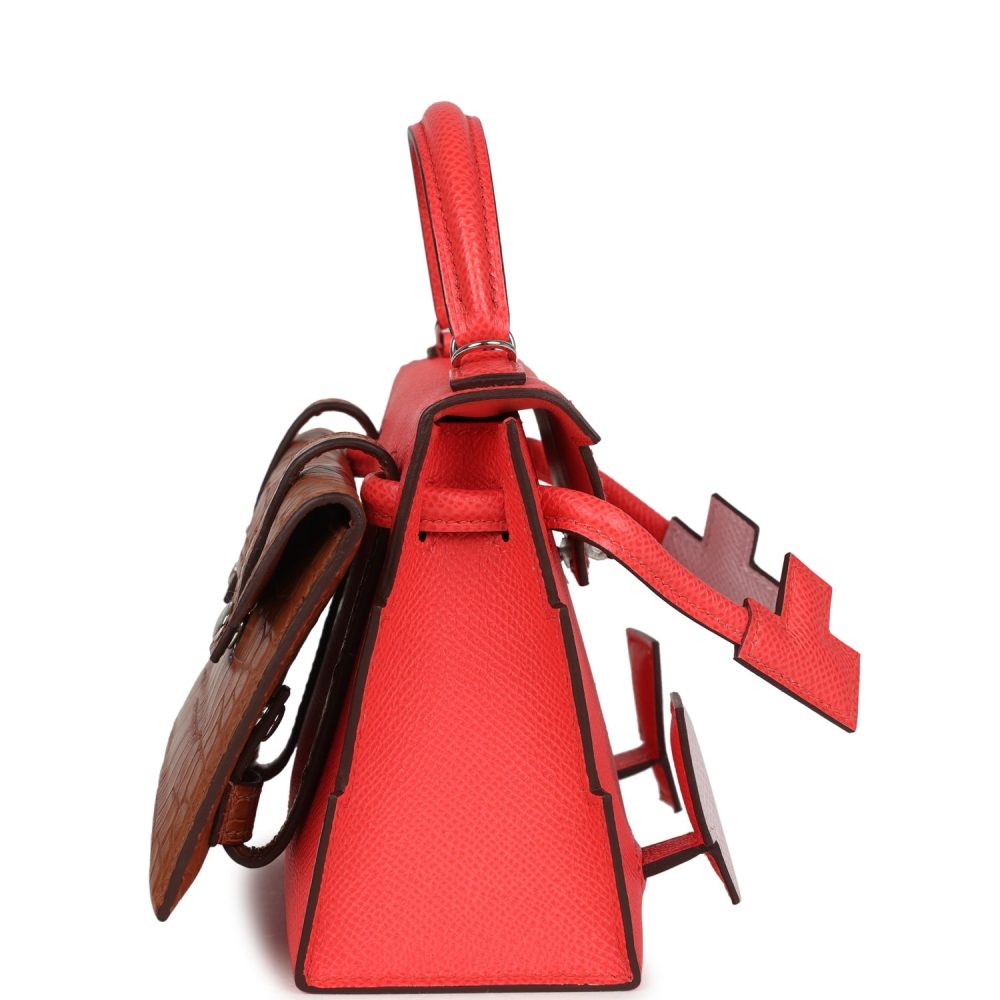 Hermes "Quelle Idolle" Picto Kelly Doll Rose Extreme, Mauve Pale, Craie Epsom, Swift and Gold Matte Alligator Palladium Hardware - Image 3
