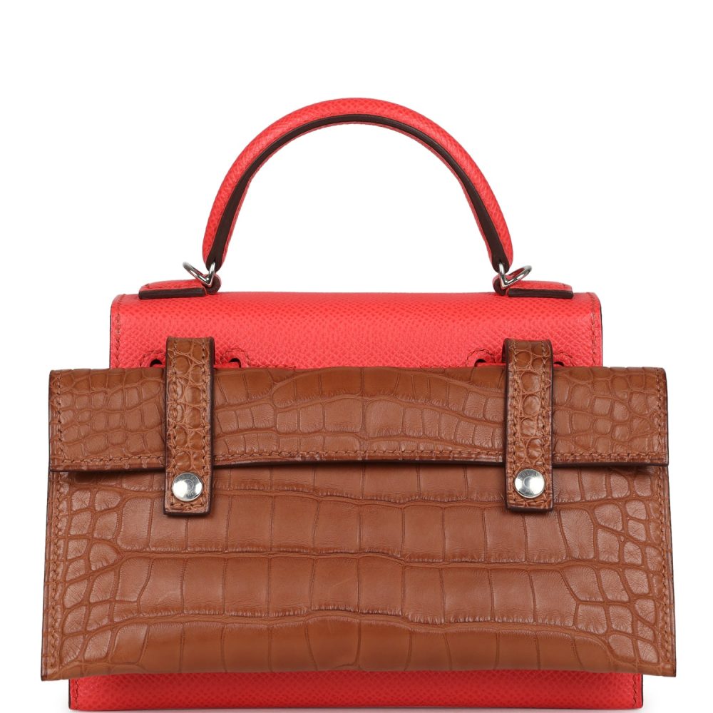Hermes "Quelle Idolle" Picto Kelly Doll Rose Extreme, Mauve Pale, Craie Epsom, Swift and Gold Matte Alligator Palladium Hardware - Image 4