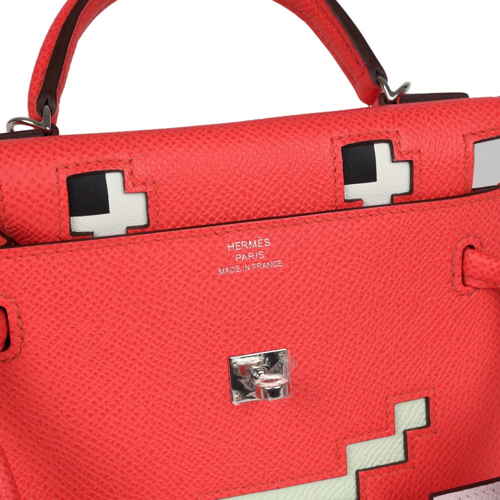 Hermes "Quelle Idolle" Picto Kelly Doll Rose Extreme, Mauve Pale, Craie Epsom, Swift and Gold Matte Alligator Palladium Hardware - Image 10
