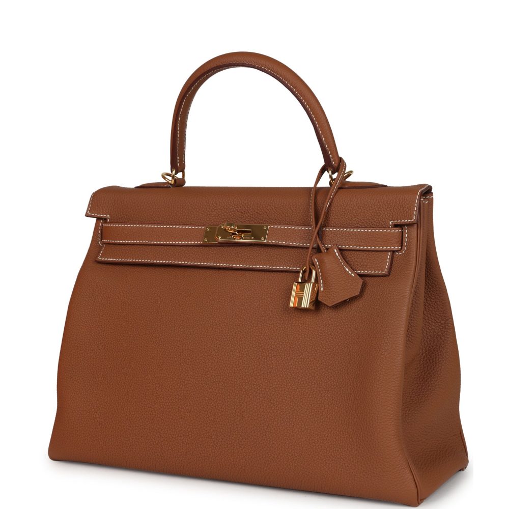 Pre-owned Hermes Kelly Retourne 35 Gold Togo Gold Hardware - Image 5