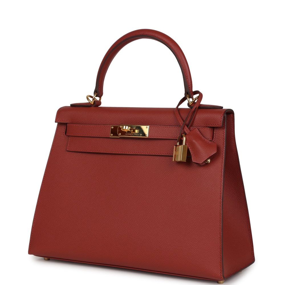 Pre-owned Hermes Kelly Sellier 28 Rouge Venitien Epsom Gold Hardware - Image 5