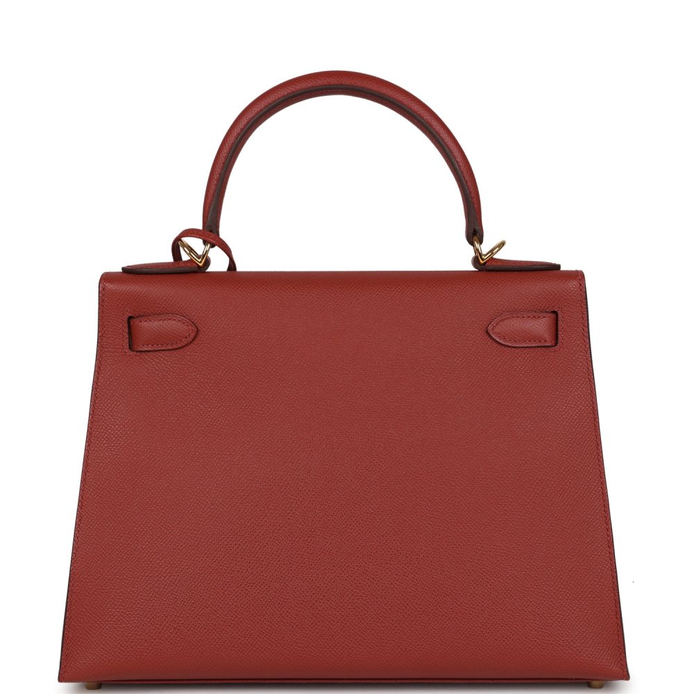 Pre-owned Hermes Kelly Sellier 28 Rouge Venitien Epsom Gold Hardware - Image 4