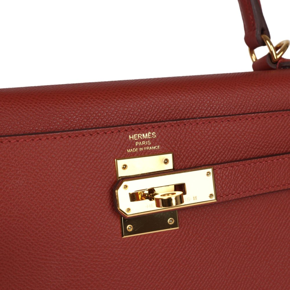 Pre-owned Hermes Kelly Sellier 28 Rouge Venitien Epsom Gold Hardware - Image 7