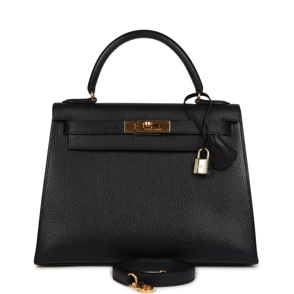 Vintage Hermes Kelly Sellier 28 Black Ardennes Gold Hardware