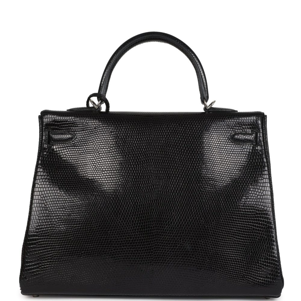 Hermes Kelly Retourne 35 Black Varanus Niloticus Lizard Palladium Hardware - Image 4