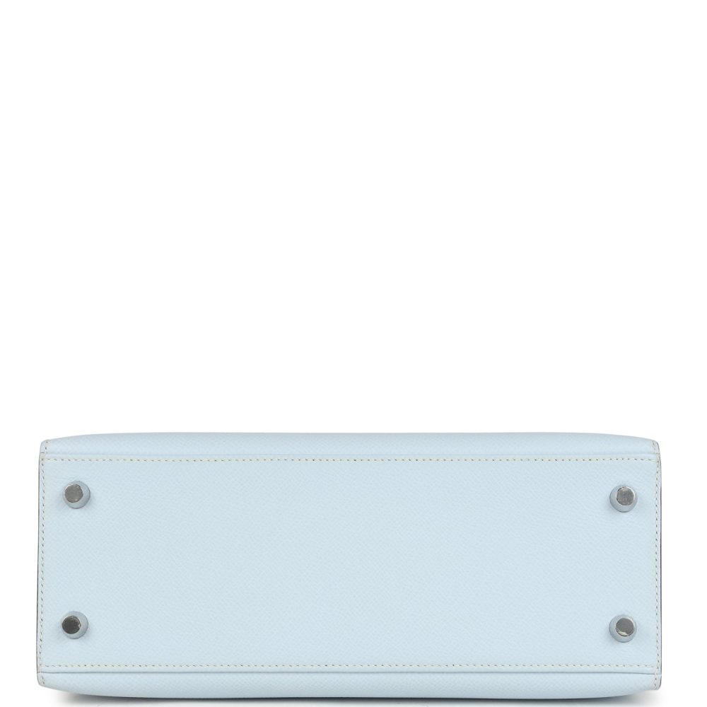 Hermes Kelly Sellier 25 Tri-Color Bleu Brume, Gold and Vert Jade Epsom Epsom Palladium Hardware - Image 6