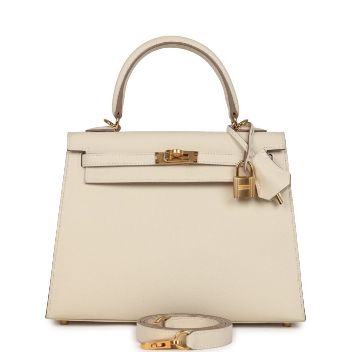 Pre-owned Hermes Kelly Sellier 25 Craie Epsom Gold Hardware
