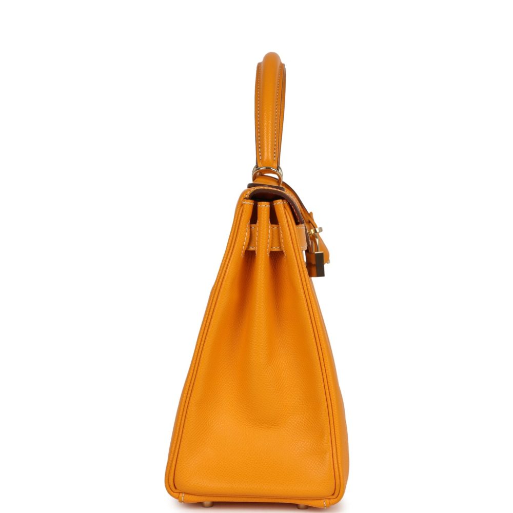 Pre-owned Hermes Kelly Retourne 28 Jaune D'Or Candy Epsom Permabrass Hardware - Image 3