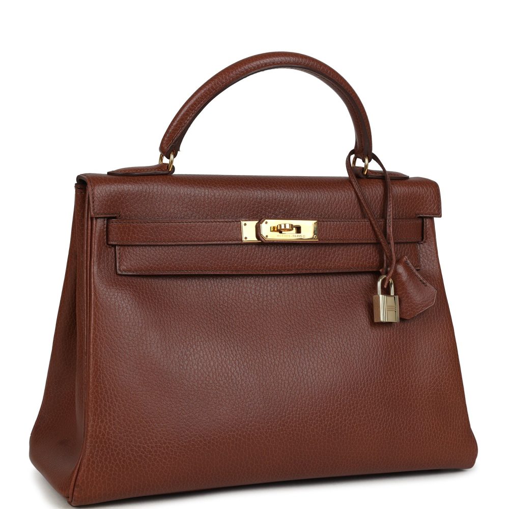 Vintage Hermes Kelly Retourne 32 Marron Fonce Ardennes Gold Hardware - Image 2