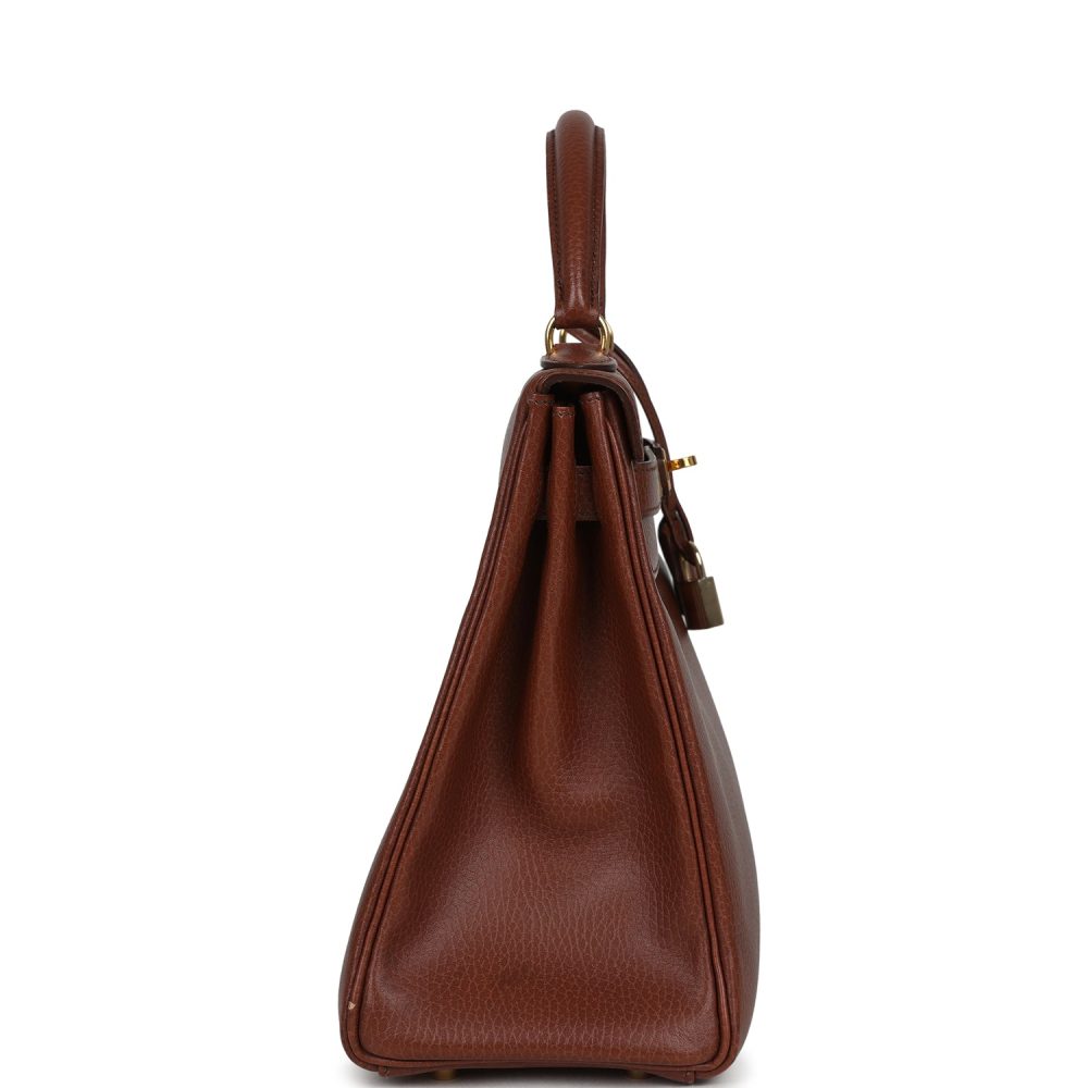 Vintage Hermes Kelly Retourne 32 Marron Fonce Ardennes Gold Hardware - Image 3
