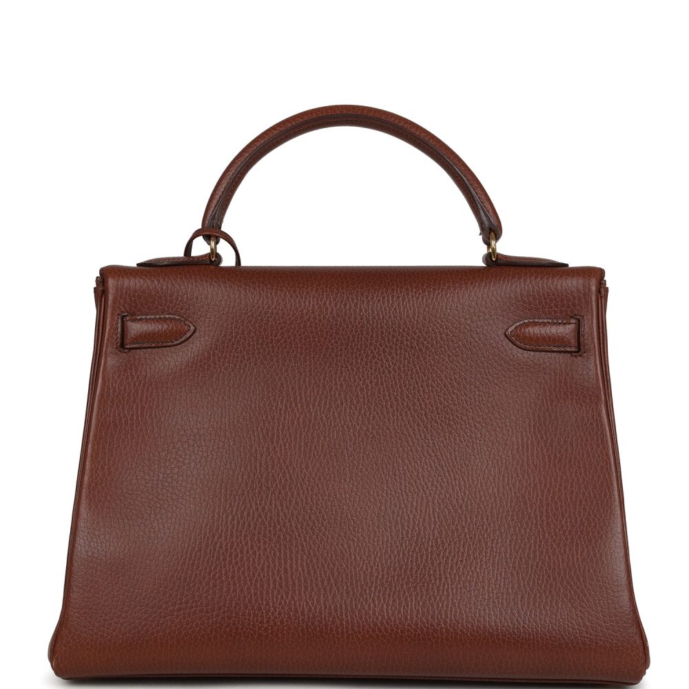 Vintage Hermes Kelly Retourne 32 Marron Fonce Ardennes Gold Hardware - Image 4