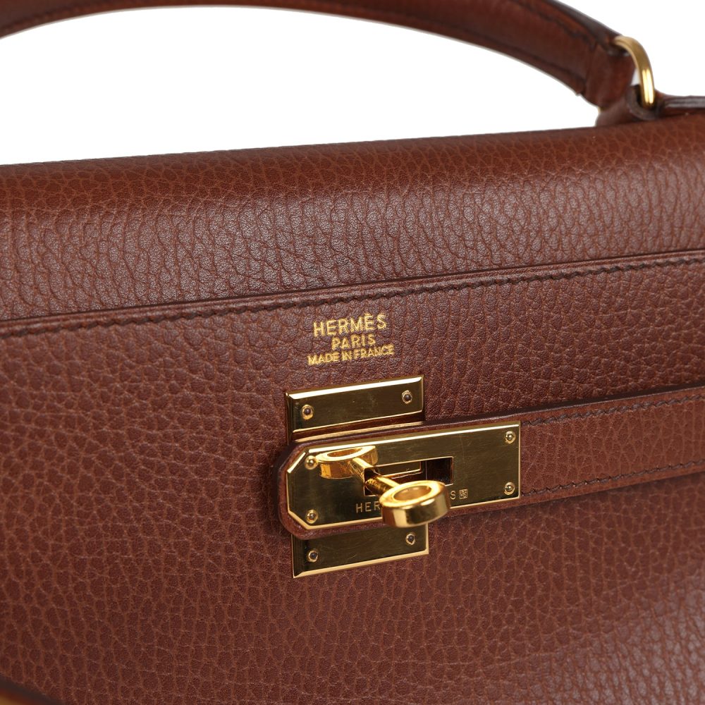 Vintage Hermes Kelly Retourne 32 Marron Fonce Ardennes Gold Hardware - Image 7