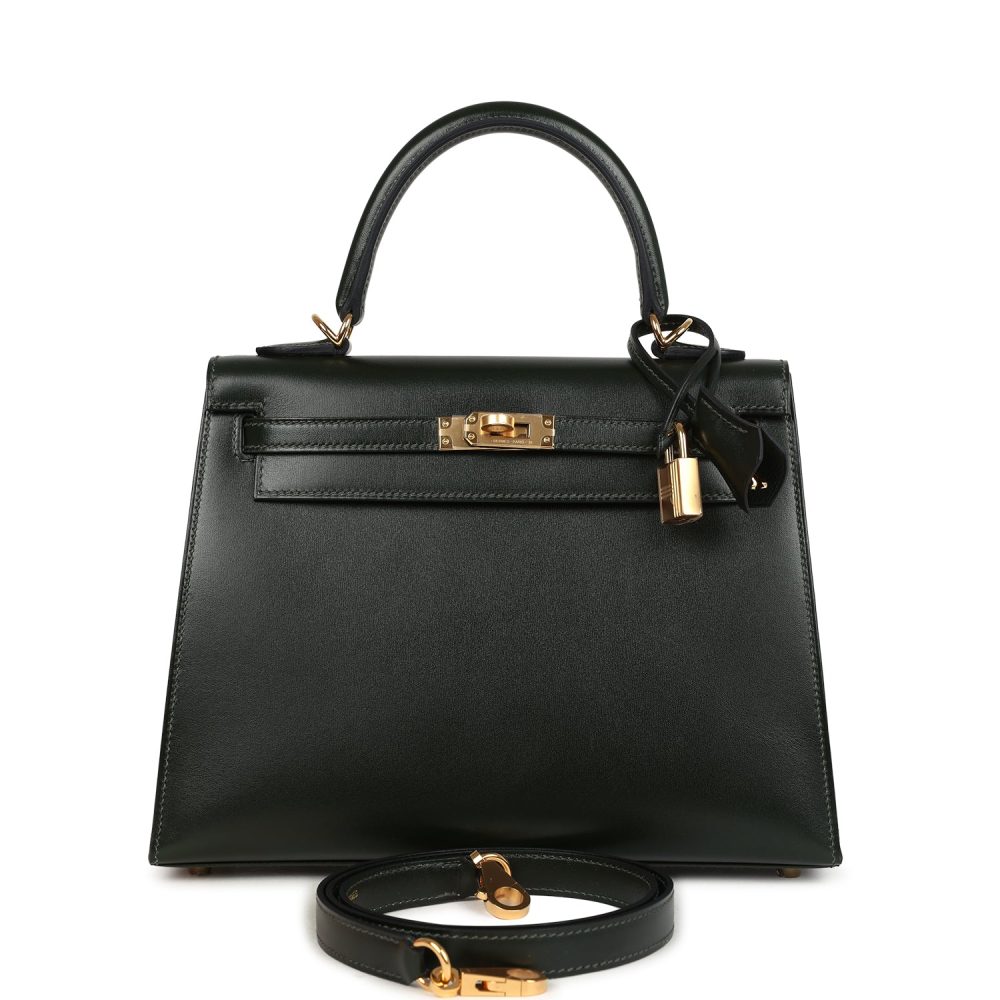 Hermes Kelly Sellier 25 Vert Fonce Box Gold Hardware