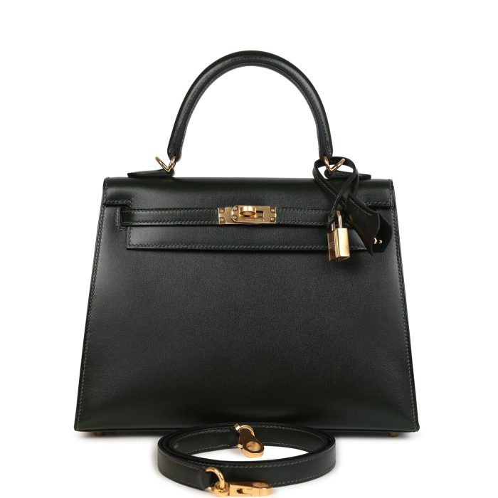 Hermes Kelly Sellier 25 Vert Fonce Box Gold Hardware