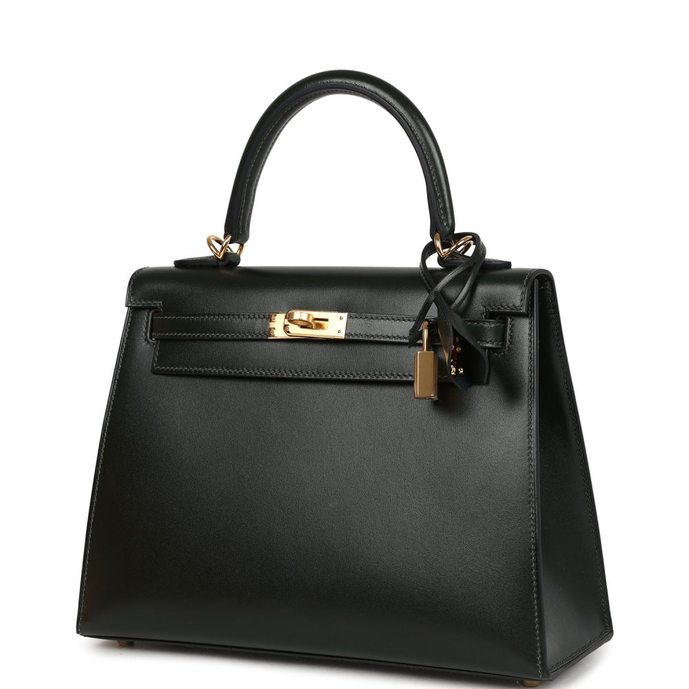 Hermes Kelly Sellier 25 Vert Fonce Box Gold Hardware - Image 5