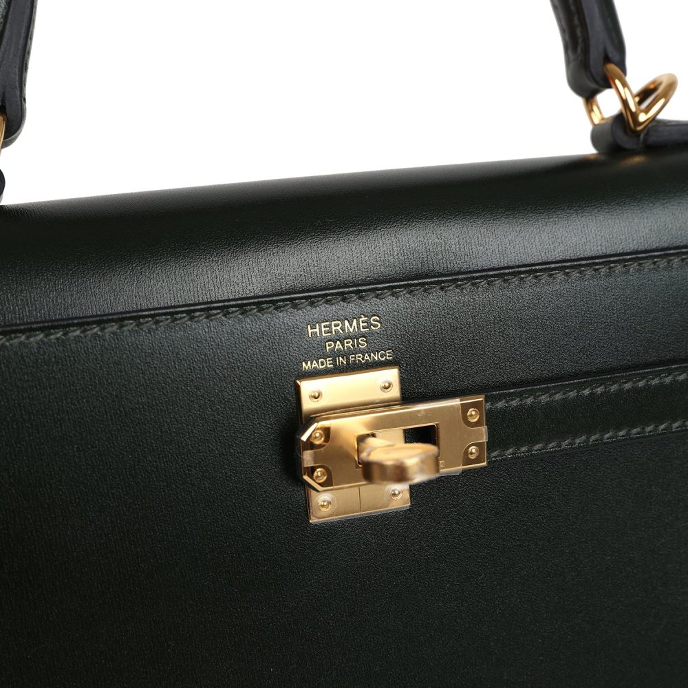 Hermes Kelly Sellier 25 Vert Fonce Box Gold Hardware - Image 7