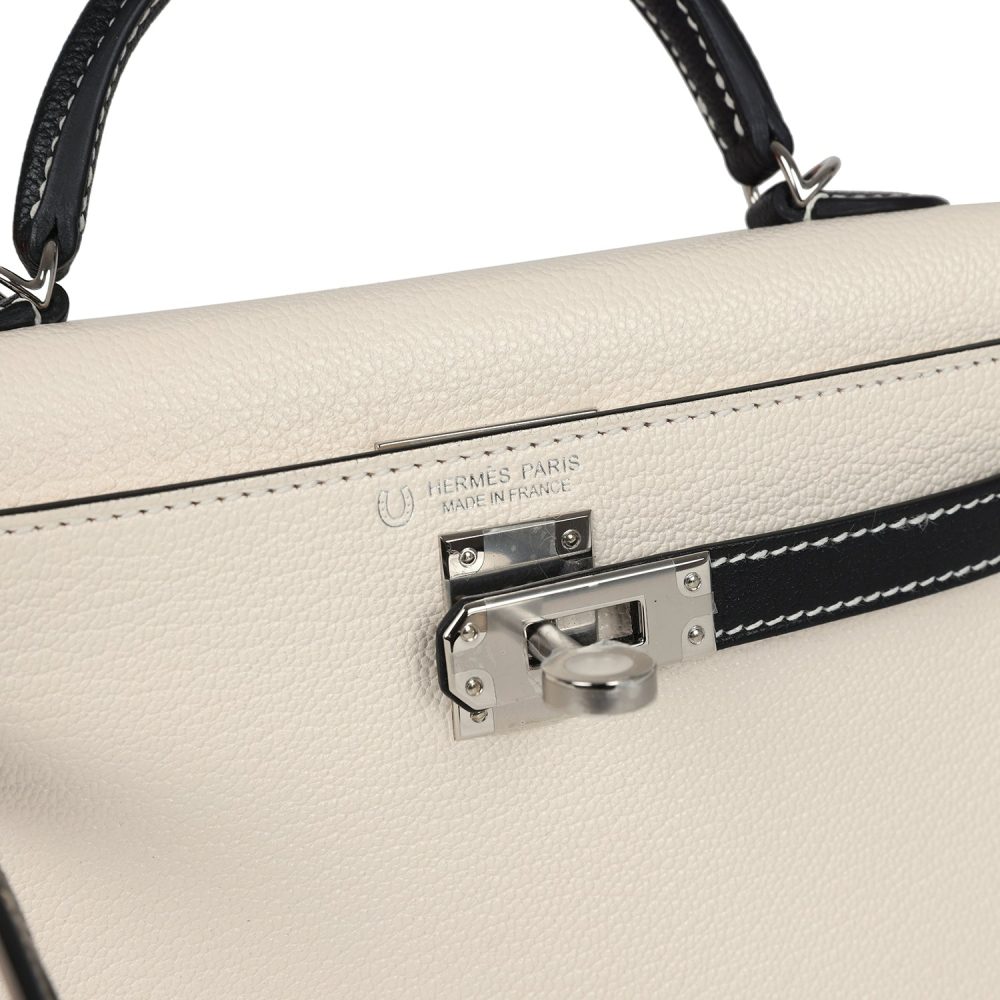 Hermes Special Order (HSS) Kelly Sellier 20 Nata and Black Chevre Mysore Palladium Hardware - Image 7