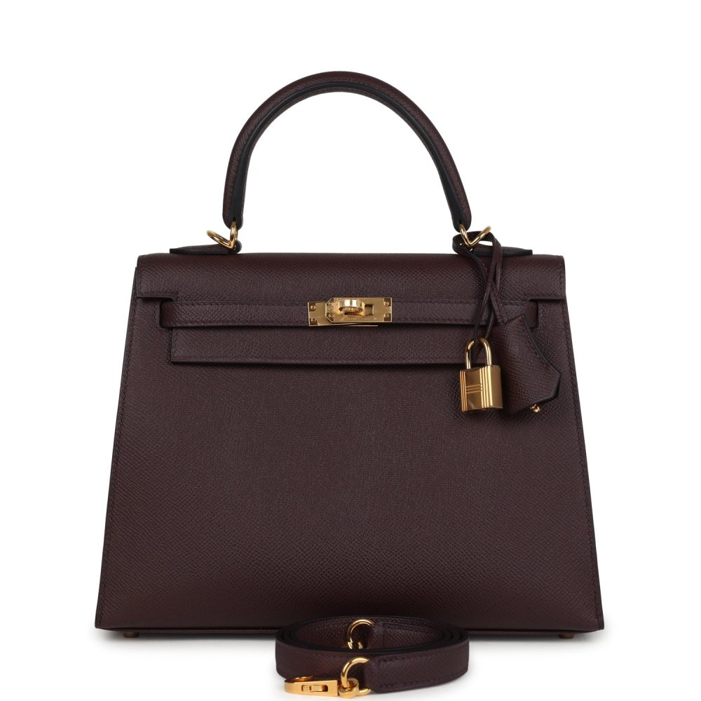 Pre-owned Hermes Kelly Sellier 25 Rouge Sellier Epsom Gold Hardware