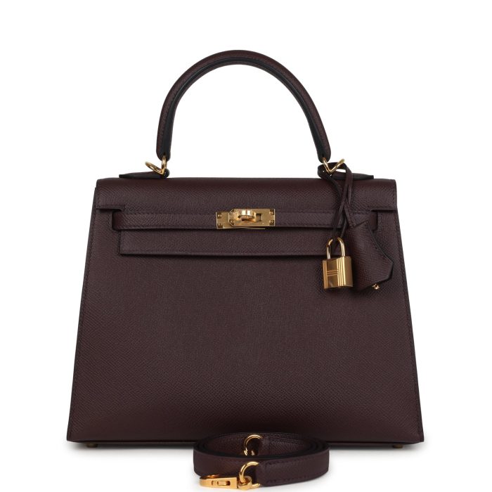 Pre-owned Hermes Kelly Sellier 25 Rouge Sellier Epsom Gold Hardware