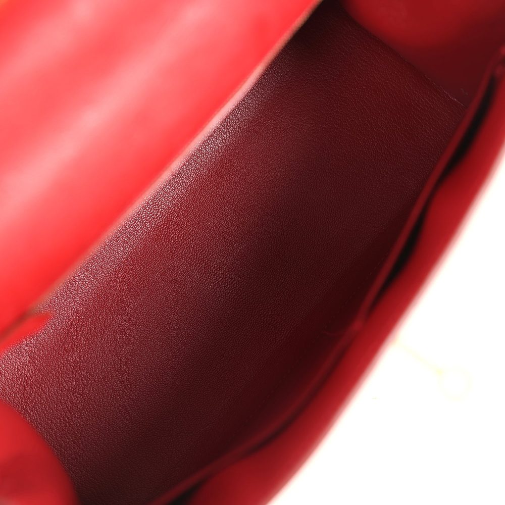 Pre-owned Hermes Kelly Sellier 28 Rouge Vif Ostrich Gold Hardware - Image 8