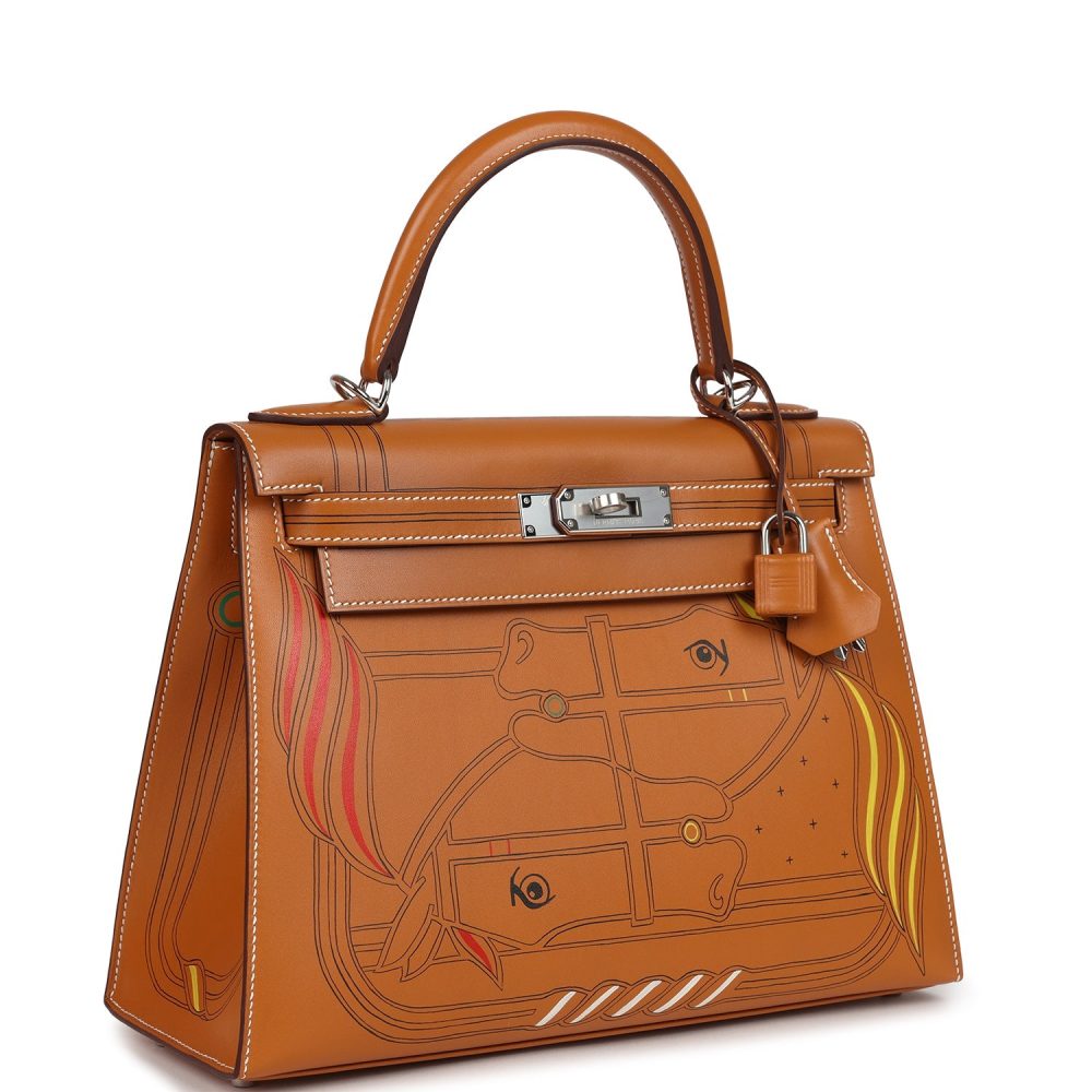 Hermes Kelly Sellier 28 "Painted Quadrige" Naturel Sable Butler Palladium Hardware - Image 2